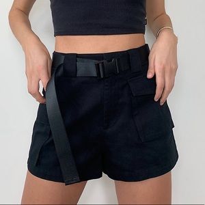 black cargo shorts with belt